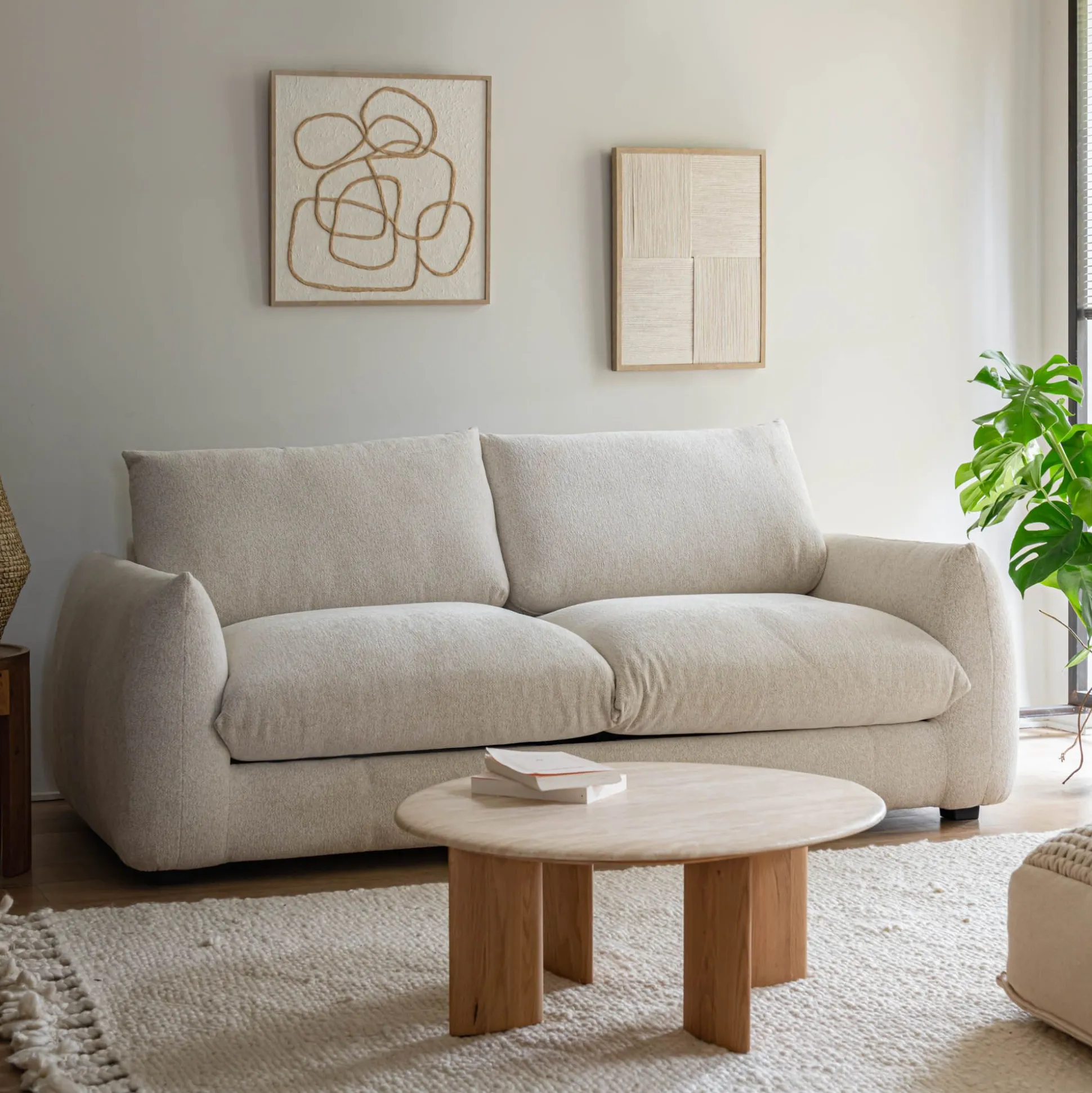 Canapé 3 places convertible en tissu Raven - blanc écru