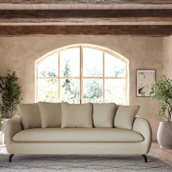 Canapé 4 places convertible en tissu doux tramé - beige