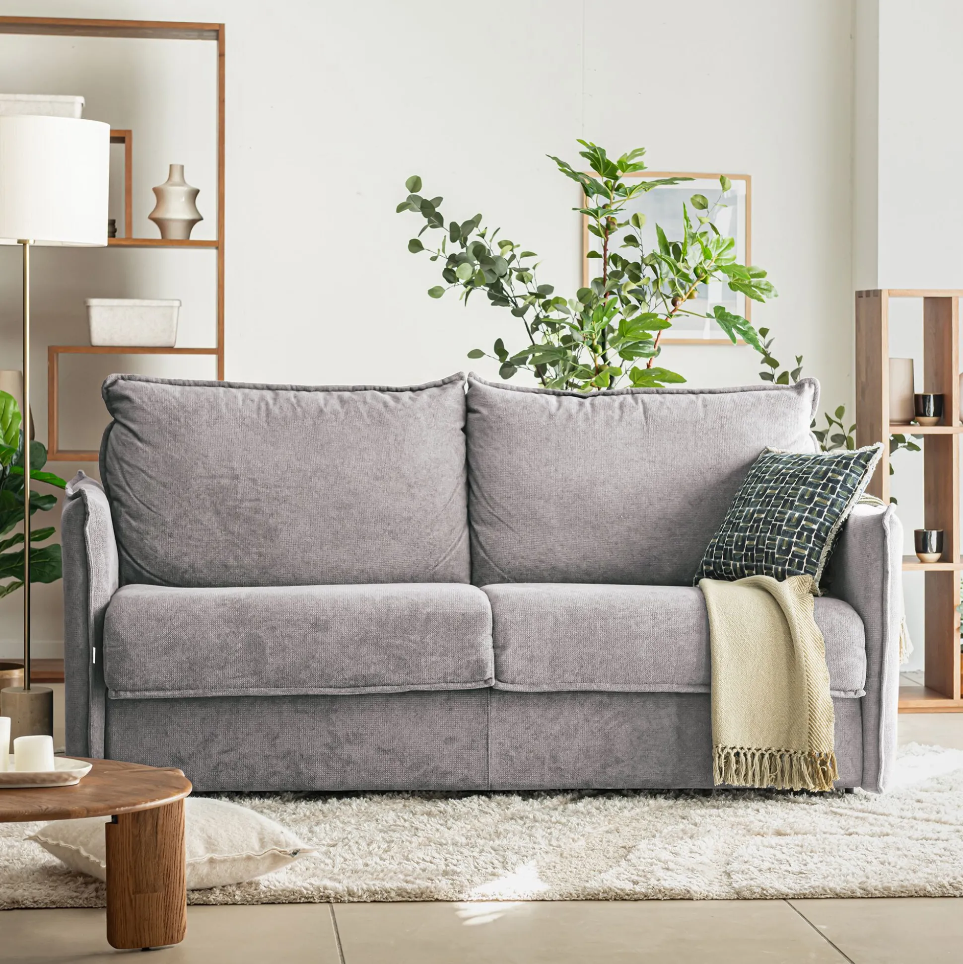 Canapé 4 places convertible en tissu Sogno avec matelas densité 35kg/m3 - gris moyen