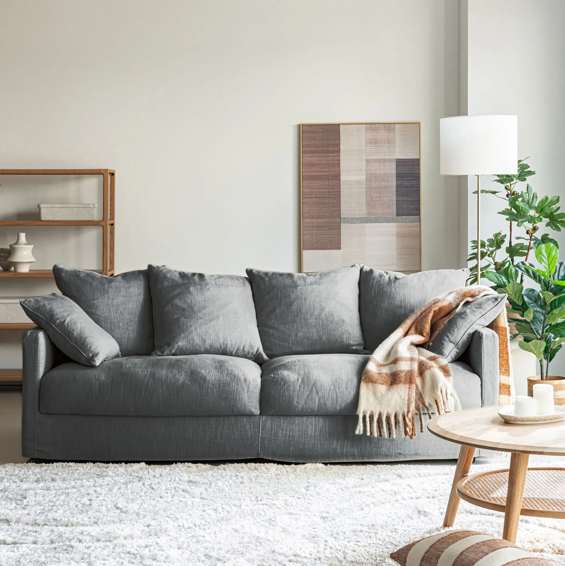 Canapé 4 places convertible en tissu - gris ardoise