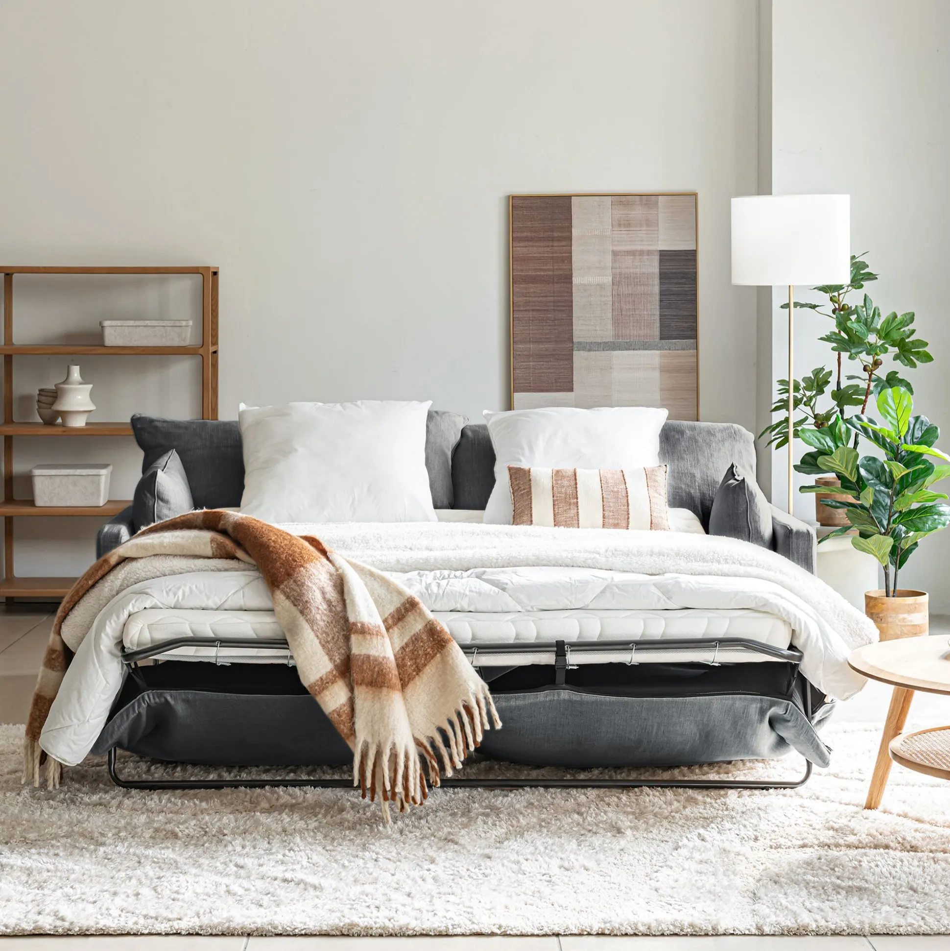 Canapé 4 places convertible en tissu - gris ardoise