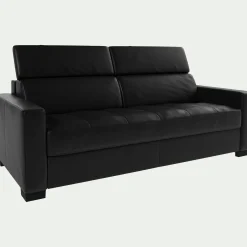 Canapé 3 places convertible matelas Bultex en cuir avec accoudoirs 15cm - noir