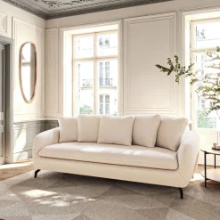 Canapé 3 places convertible en tissu - blanc écru