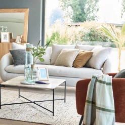 Canapé 4 places convertible en tissu tramé piétement noir - beige roucas