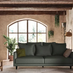 Canapé 4 places convertible matelas bultex en tissu joint - gris restanque