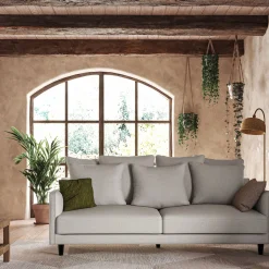 Canapé 4 places convertible matelas Bultex tissu joint - gris borie