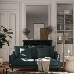 Canapé 3 places convertible en tissu velvet - bleu foncé