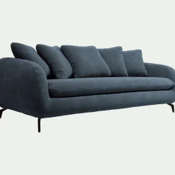 Canapé 4 places convertible en tissu tramé - bleu