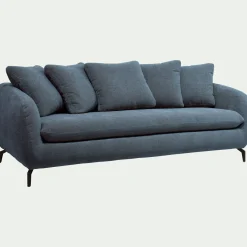 Canapé 4 places convertible en tissu tramé - bleu