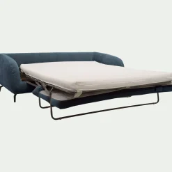 Canapé 4 places convertible en tissu tramé - bleu