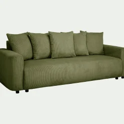 Canapé 4 places convertible en velours côtelé - vert cèdre