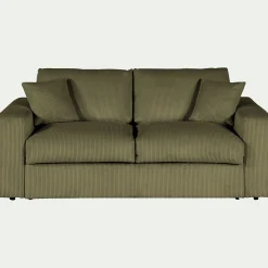 Canapé 3 places convertible en velours côtelé - vert cèdre