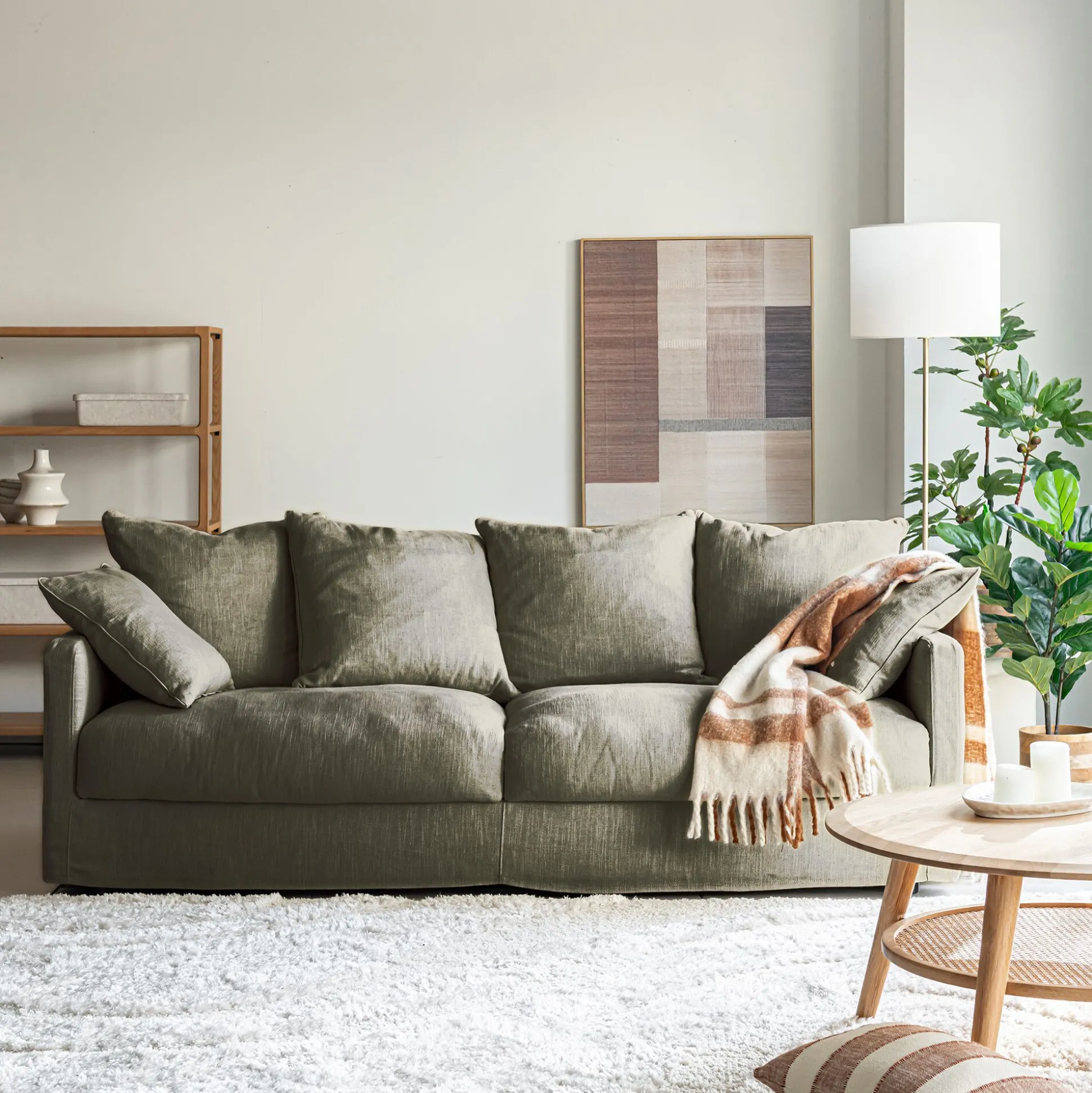 Canapé 4 places convertible en tissu - vert cèdre