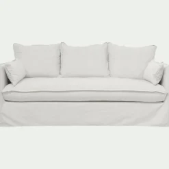 Canapé 3 places convertible en tissu wind - blanc écru