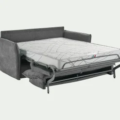 Canapé 3 places convertible en tissu avec matelas densité 35kg/m3 - gris restanque