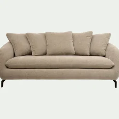 Canapé 3 places convertible en tissu doux tramé - beige