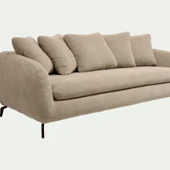 Canapé 3 places convertible en tissu doux tramé - beige