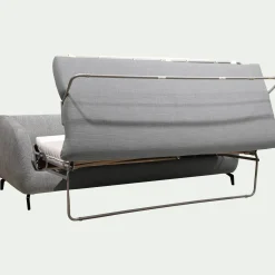 Canapé 4 places convertible en tissu tramé piétement noir - gris ardoise