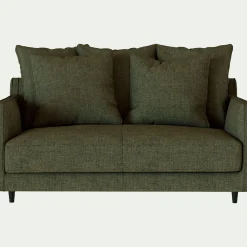 Canapé 2 places droit convertible matelas Bultex en tissu joint - vert cedre