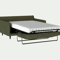 Canapé 2 places droit convertible matelas Bultex en tissu joint - vert cedre
