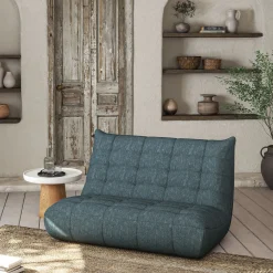 Canapé 3 places en tissu bouclette - bleu