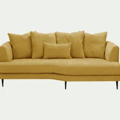 Canapé 3 places fixe droit en tissu cannes - jaune argan