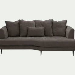 Canapé 3 places fixe droit en tissu cannes - marron