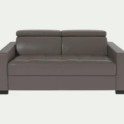 Canapé 2 places fixe en cuir avec accoudoirs 15cm - taupe