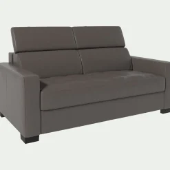 Canapé 2 places fixe en cuir avec accoudoirs 15cm - taupe