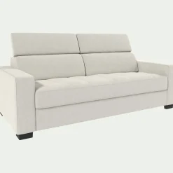 Canapé 3 places fixe en cuir avec accoudoirs 20cm - blanc