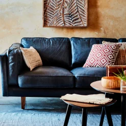 Canapé 3 places fixe en cuir de vachette - noir