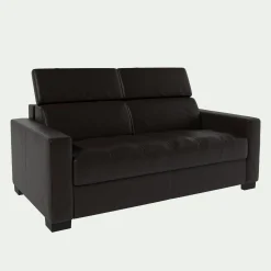 Canapé 2 places fixe en cuir avec accoudoirs 15cm - marron