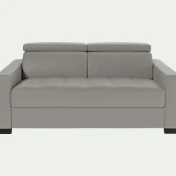 Canapé 2 places fixe en cuir avec accoudoir 15cm - gris borie