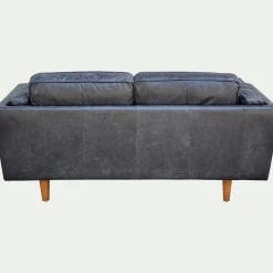 Canapé 2 places fixe en cuir de vachette - noir