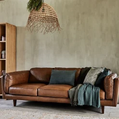 Canapé 3 places fixe en cuir de vachette - marron