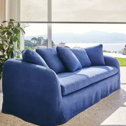 Canapé 3 places fixe en lin - bleu marine