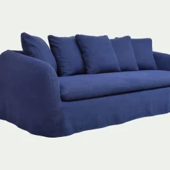 Canapé 4 places fixe en lin - bleu marine