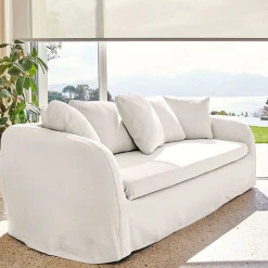 Canapé 3 places fixe en lin - blanc