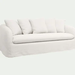 Canapé 3 places fixe en lin - blanc