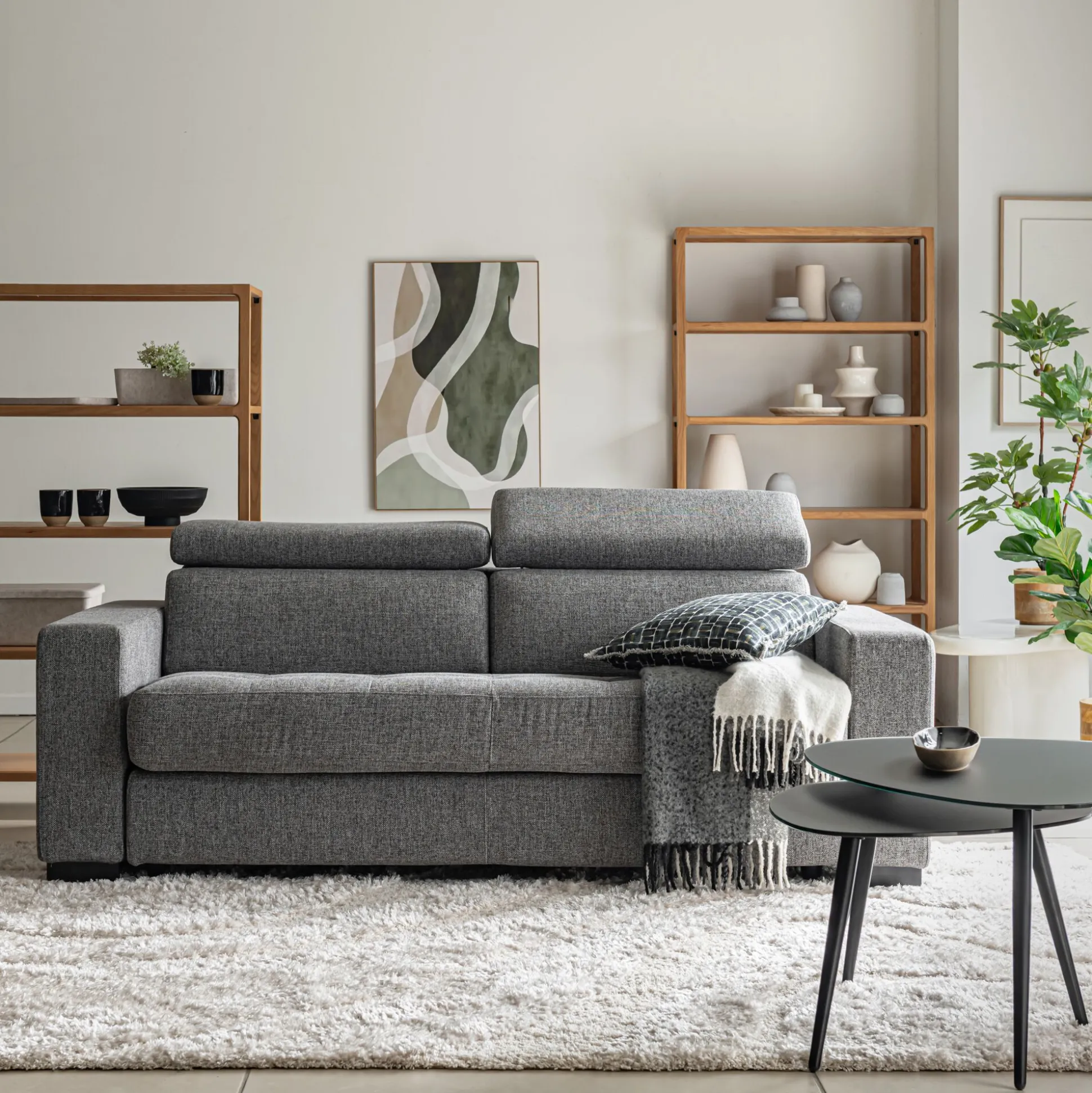 Canapé 3 places fixe en pop avec accoudoirs 20cm - gris