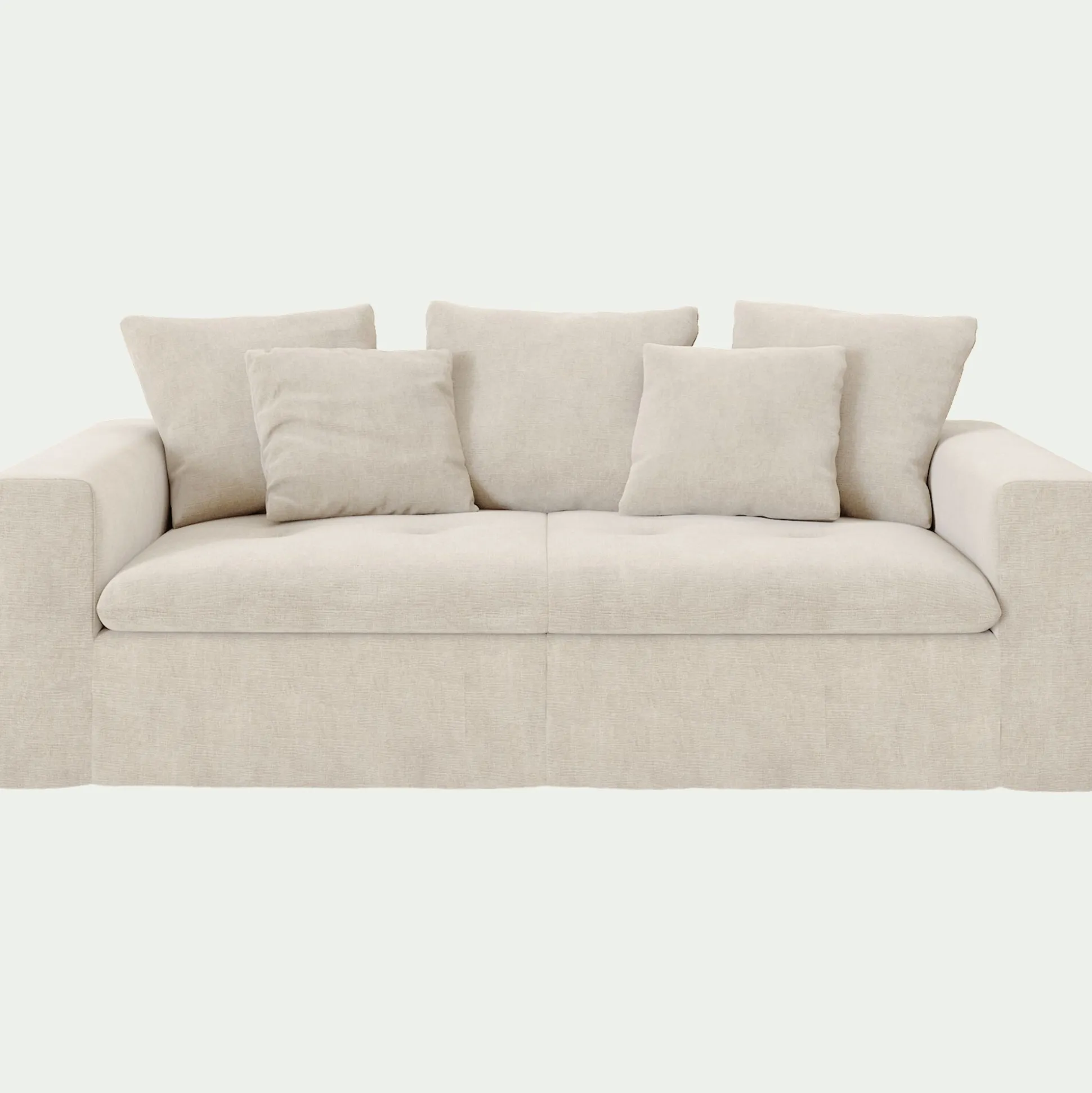 Canapé 3 places fixe en tissu doux tramé - beige