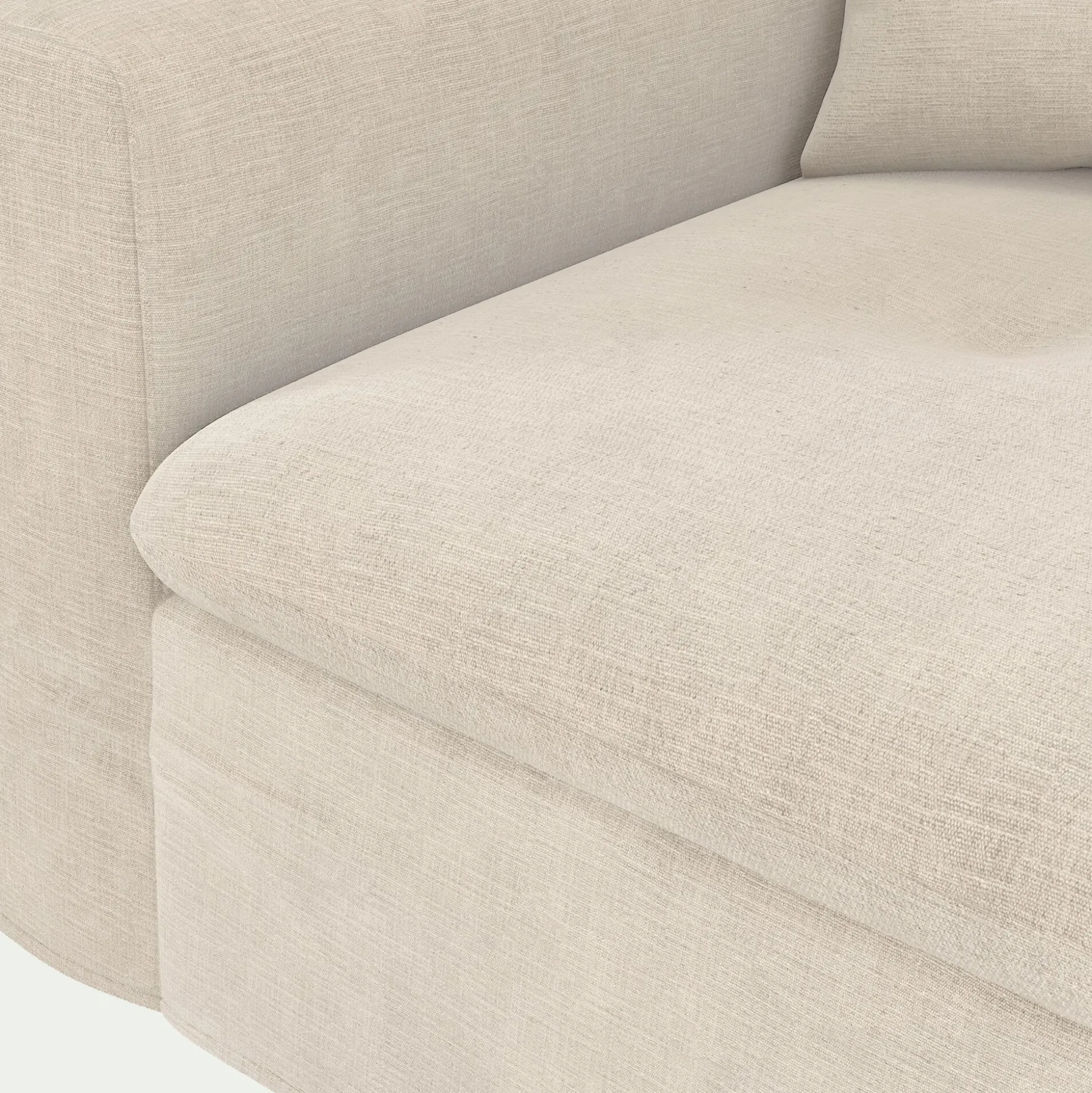 Canapé 3 places fixe en tissu doux tramé - beige