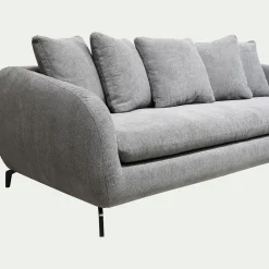 Canapé 4 places fixe en tissu tramé - gris ardoise