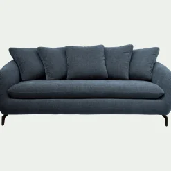 Canapé 3 places fixe en tissu tramé - bleu