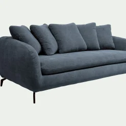 Canapé 3 places fixe en tissu tramé - bleu