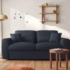 Canapé 3 places fixe en tissu chenille Benjo - bleu marine