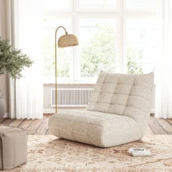 Canapé 2 places fixe en tissu bouclette - blanc écru