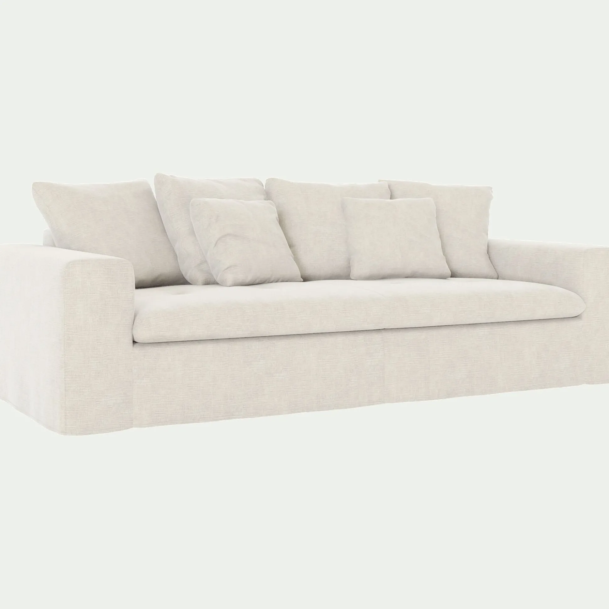 Canapé 4 places fixe en tissu doux tramé - blanc ventoux