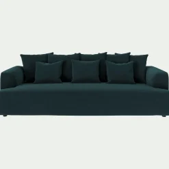 Canapé 5 places fixe en tissu velours - bleu foncé