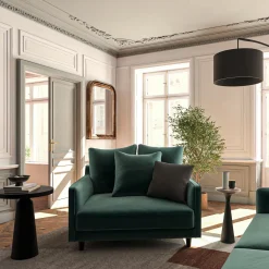 Canapé 1,5 places fixe en tissu velvet - vert sauge